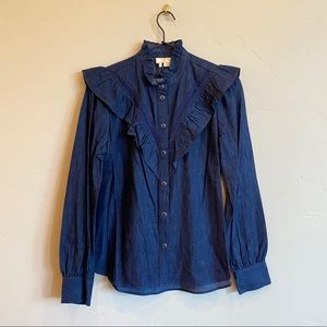 kate spade Blue Ruffle Button-Up Top